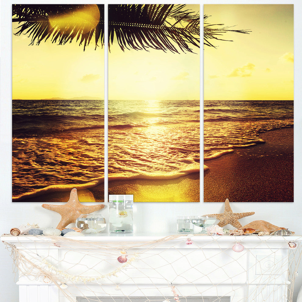 "Clear Yellow Tropical Coastline" Metal Wall Art, 3 Panels, 36"x28"