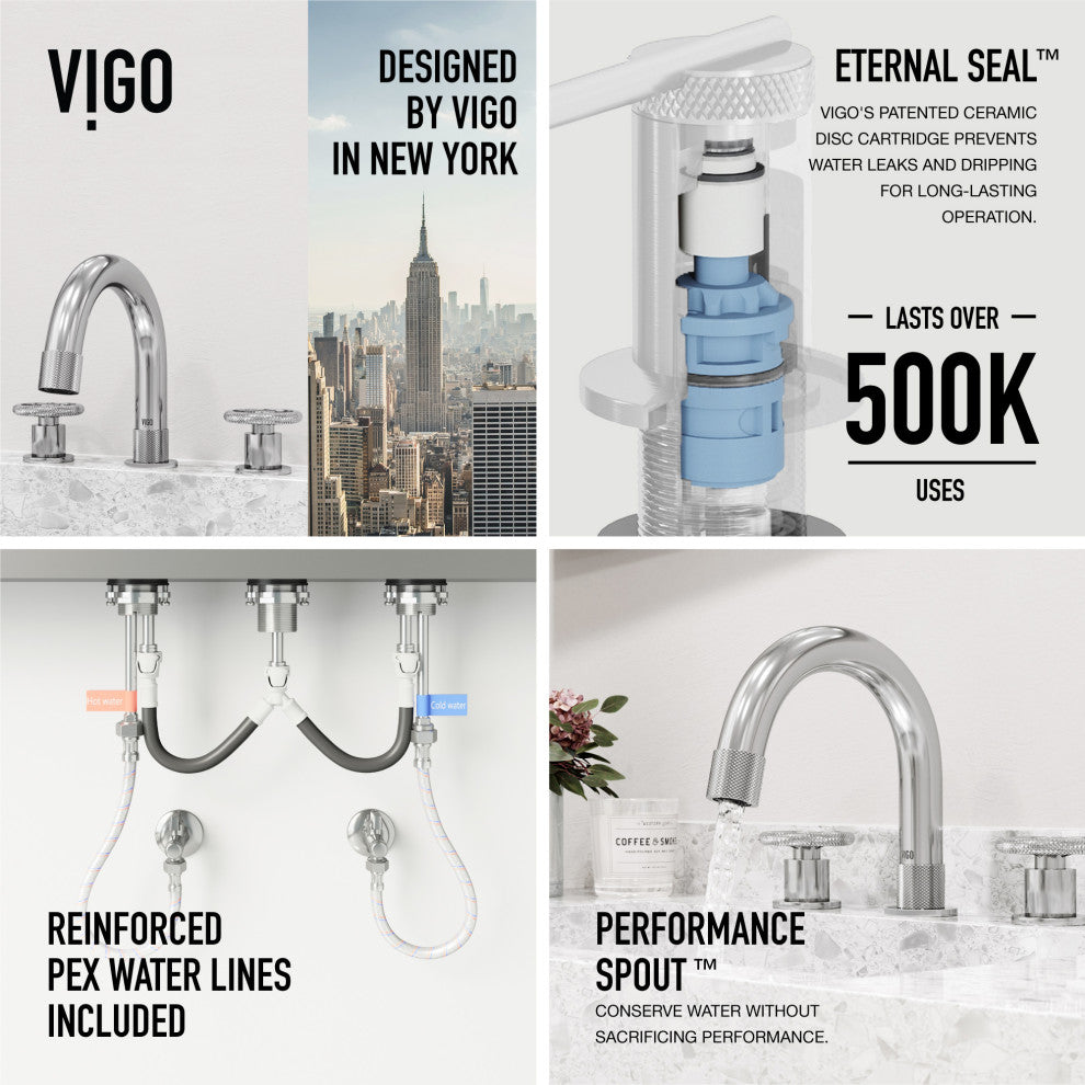 VIGO Wythe 8" H 2-Handle Widespread Bathroom Faucet, Chrome