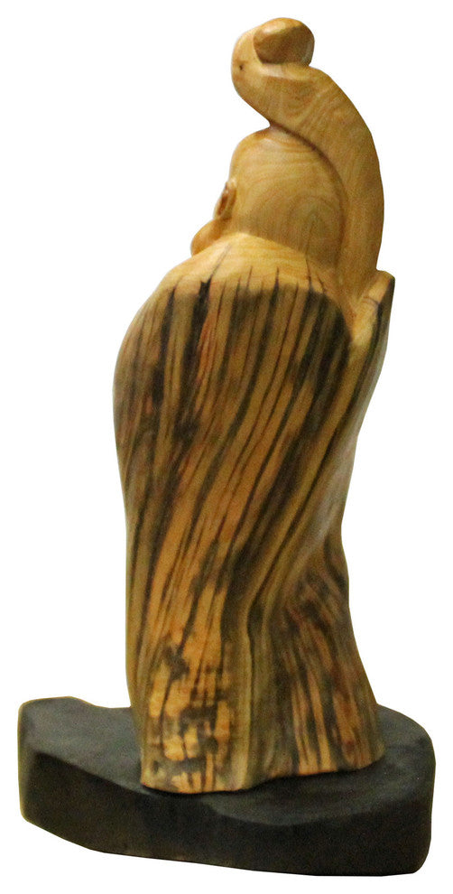 Chinese Cypress Wood Carved Irregular Shape Happy Buddha Statue Hcs4137