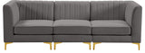 Alina Velvet Upholstered 3-Piece Modular Sofa, Grey