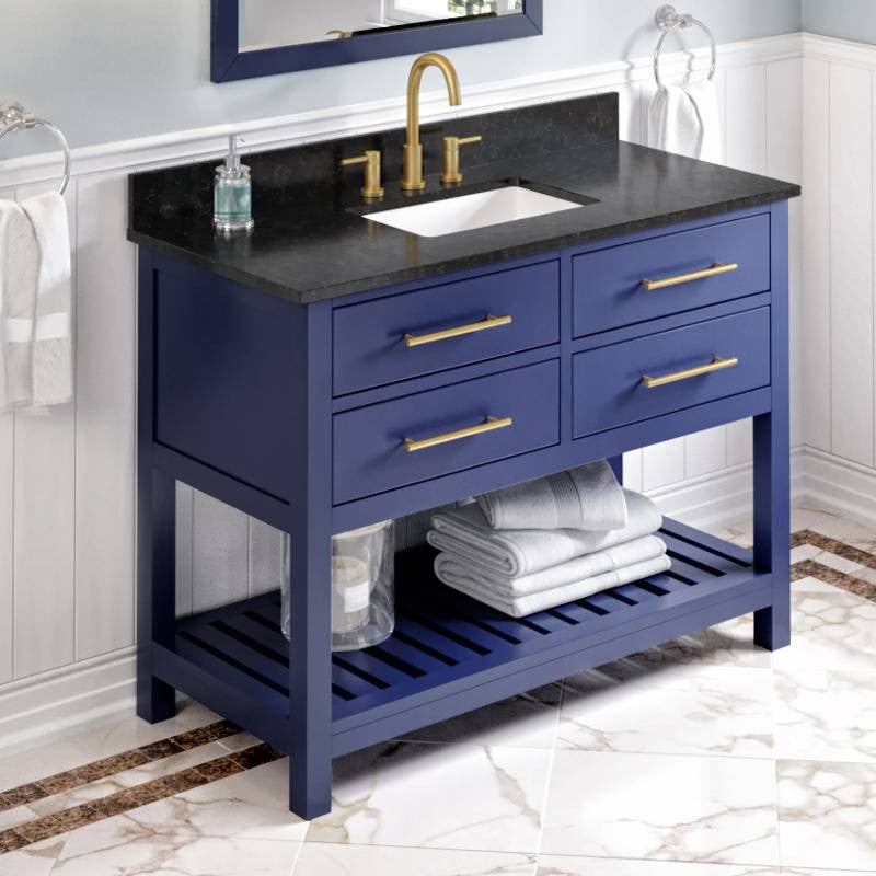 Wavecrest Contemporary Hale Blue 48" Vanity, Black Granite Vanity Top