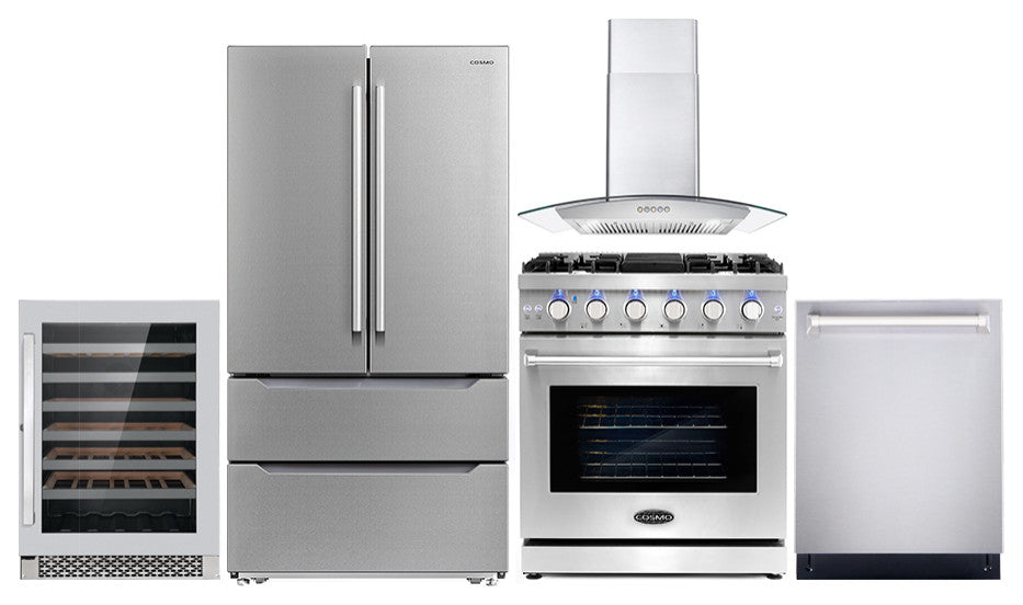 5PC Kitchen Package with 30" Freestanding Gas Range  30" Wall Mount Range Hood