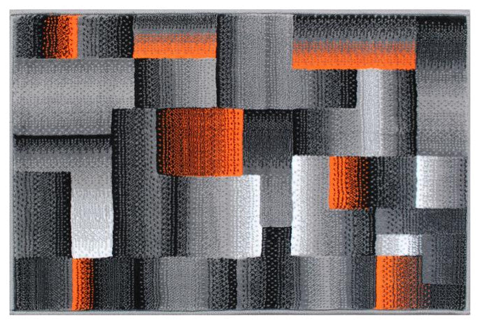 Elio Collection Color Blocked Area Rug, Orange, 2' X 3'
