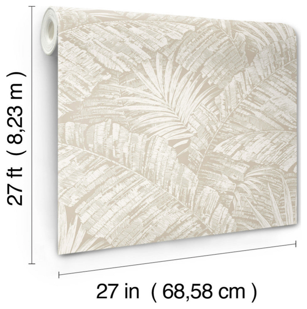 Palm Cove Toile White and Taupe Wallpaper