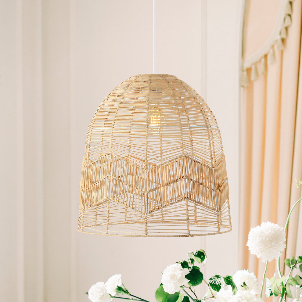 Nova 20.25" 1-Light Rattan 180" Plug-In or Hardwired LED Pendant, Brown, Sofia