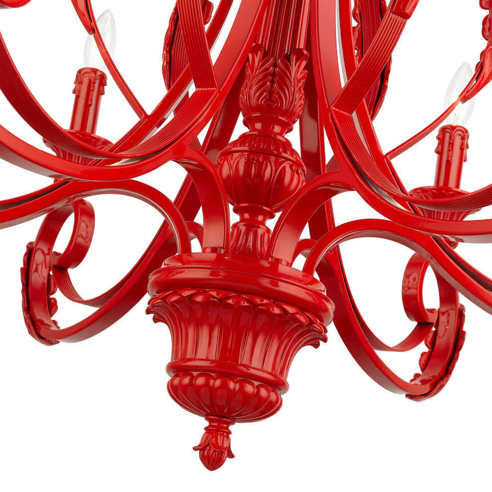 6 Light Shiny Red Large Chandelier