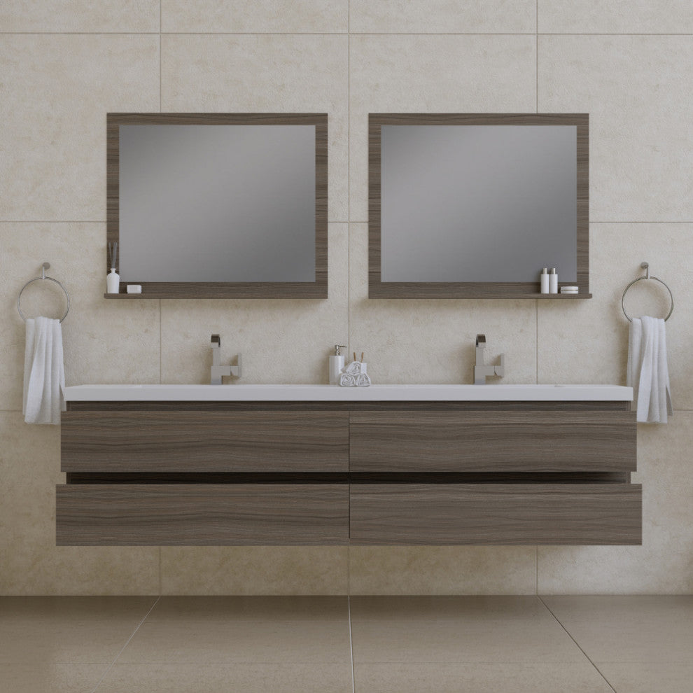 Paterno 84" Wall Mounted Double Bathroom Vanity With Sink, Gray