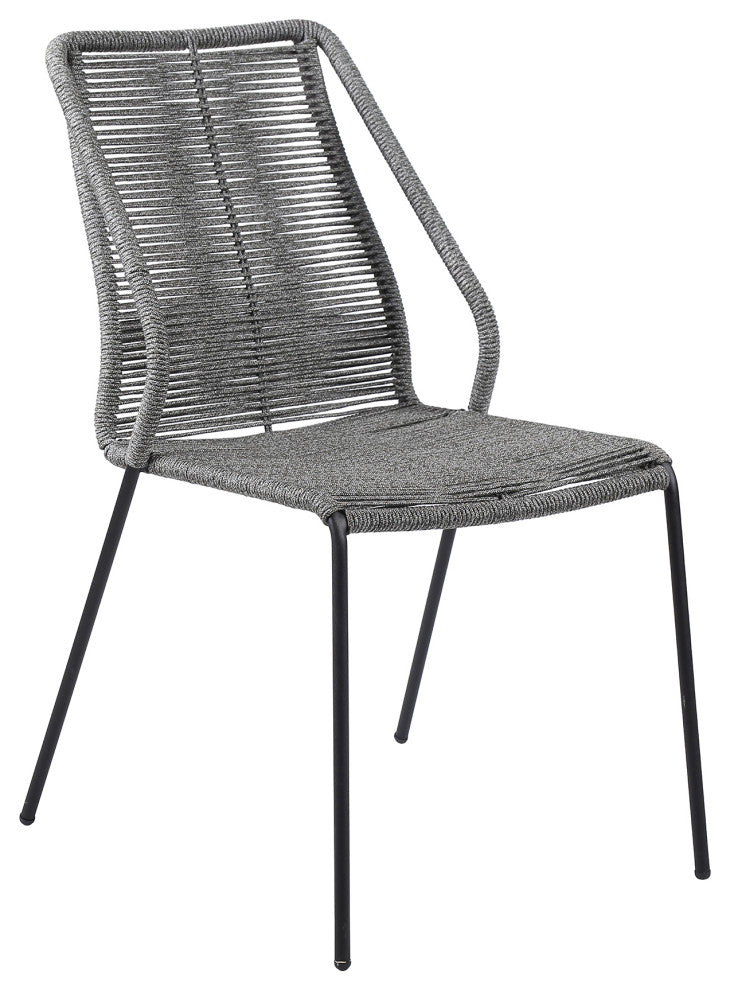 Sydney and Clip Outdoor Patio 5 Piece Dining Set Gray Rope Black Eucalyptus Wood