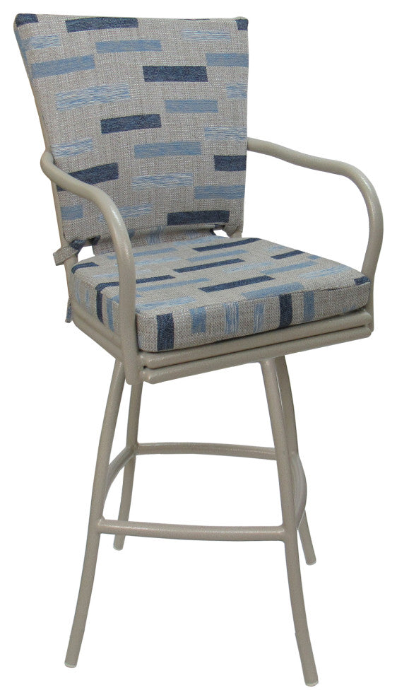 Outdoor Patio Swivel Bar Stool Ofir with Arms, B-W Blue Beige - Beige, 26"