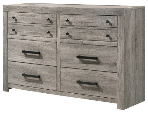 Benzara BM215295 Wooden Dresser With Bar Handles and Grain Details, Gray