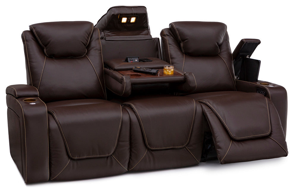 Seatcraft Vienna Leather Home Theater Seating Power Recline Sofa, Brown