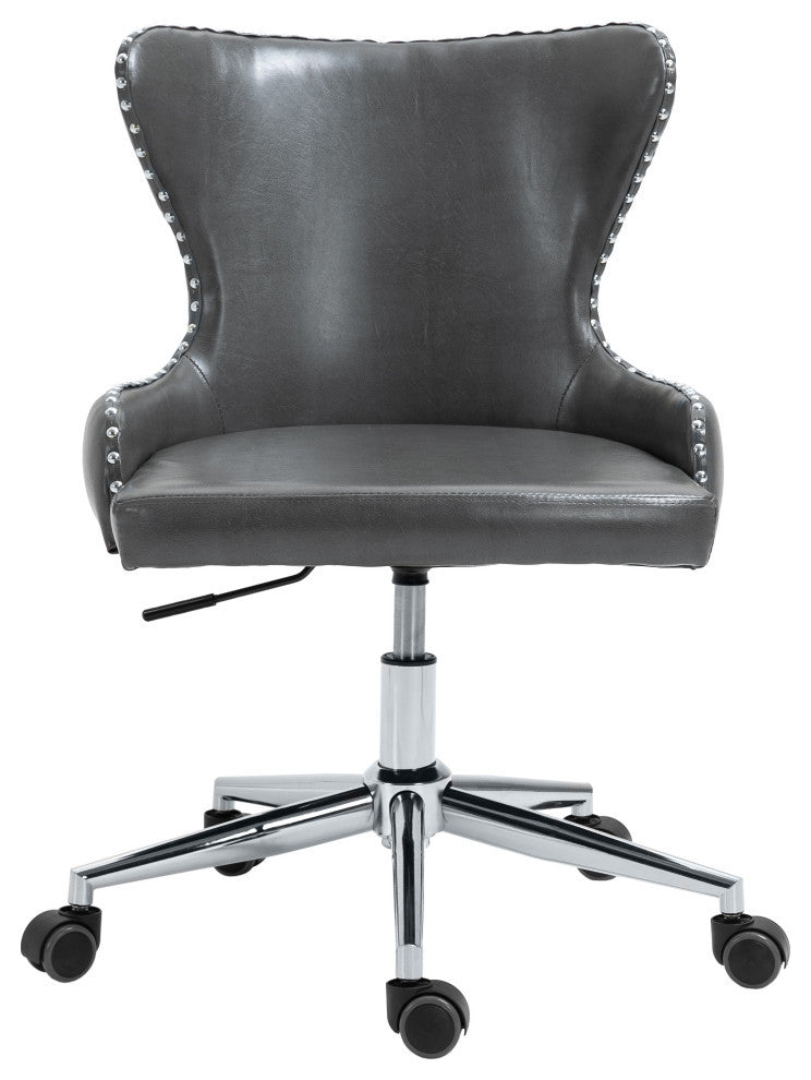 Hendrix Swivel and Adjustable Vegan Leather Office Chair, Gray, Rich Chrome Base