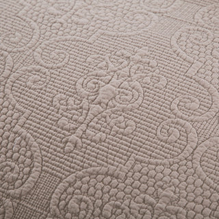 Neutral Beige Sand Dollar Floral Embossed Textured Quilted Bedspread Set, Full