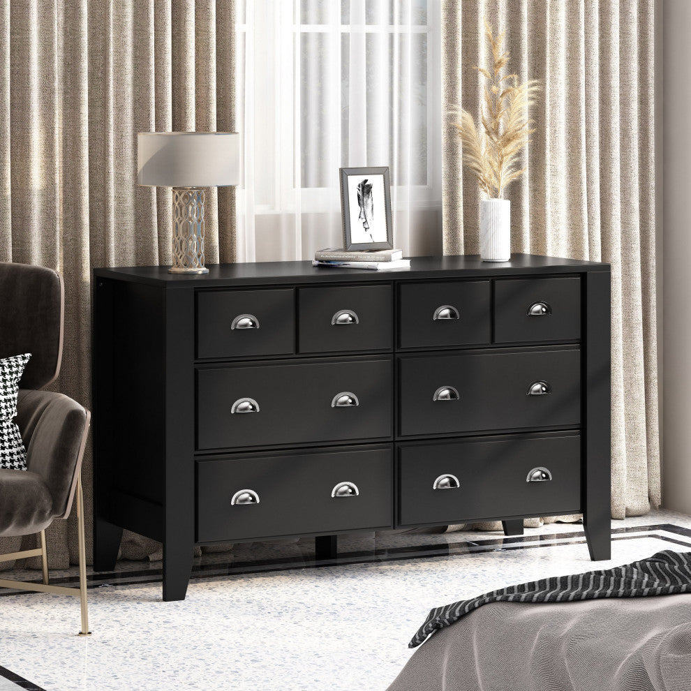Cleary Contemporary Faux Wood 6 Drawer Double Dresser, Black
