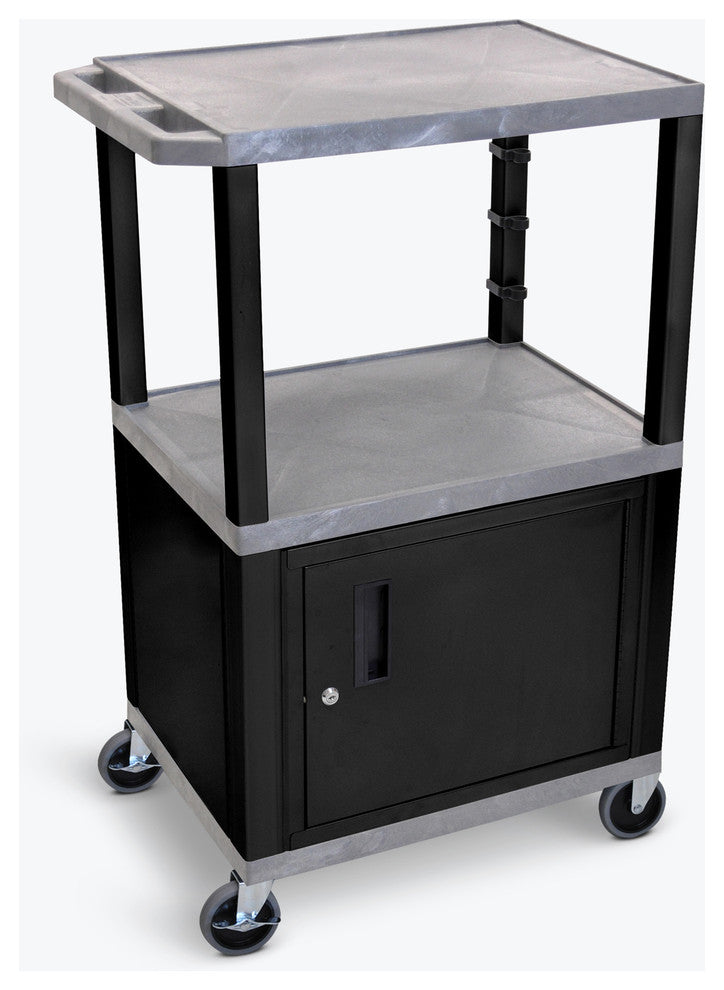 Luxor Gray Tuffy 3-Shelf 42" AV Cart With Black Legs, Cabinet and Electric