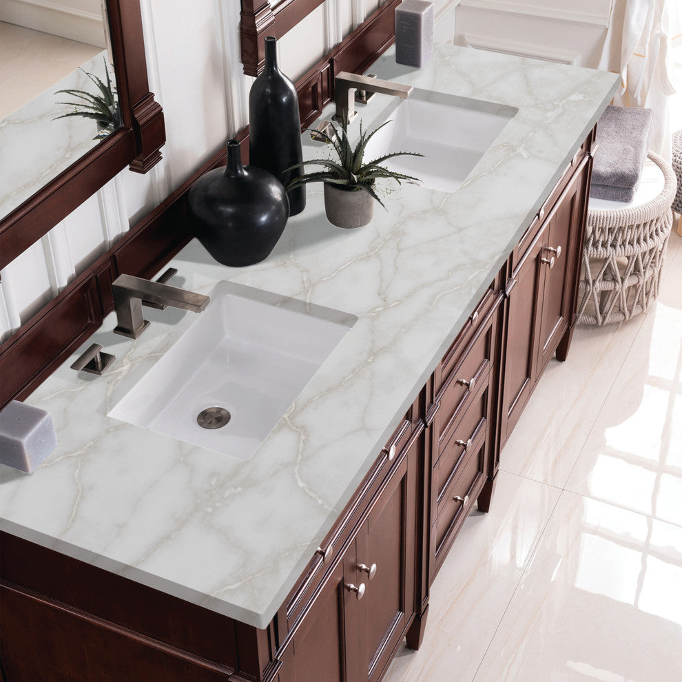 Brittany 72" Double Vanity, Burnished Mahogany, Victorian Silver Quartz