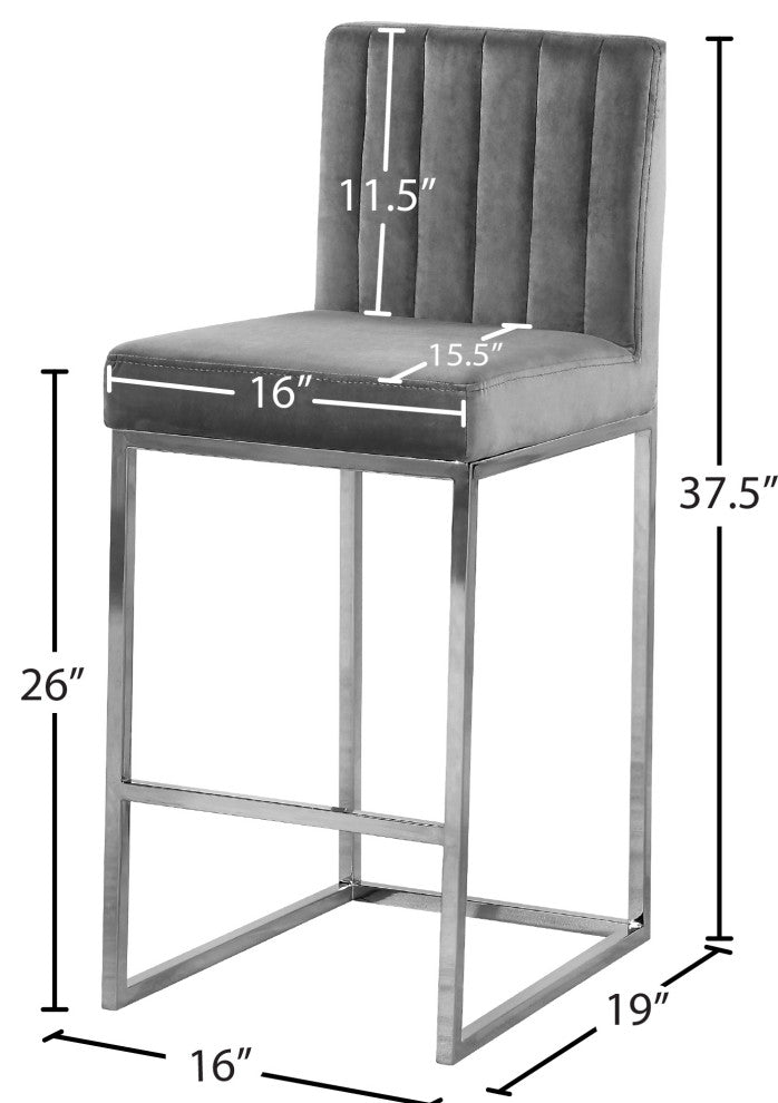 Giselle Velvet Counter Stool, Gray, Chrome Base