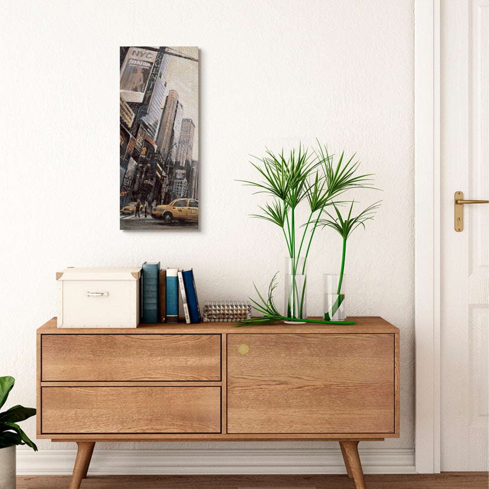New York City Street Cityscape Painting, 13"x30"