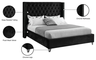 Ames Velvet Bed, Black, Queen