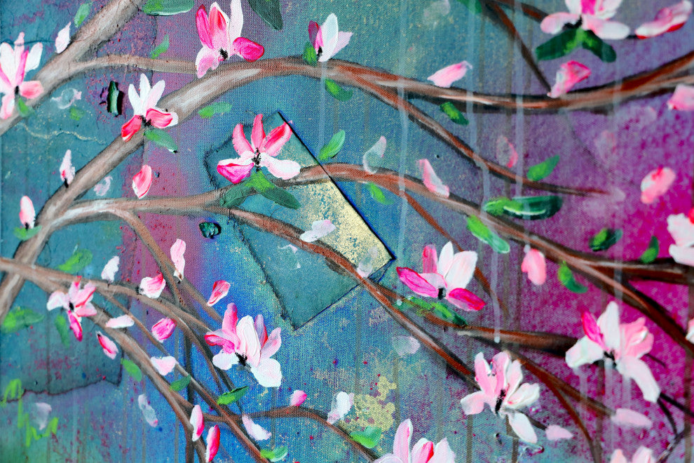 Cherry blossom, Abstract tree art, japanese magnolia painting, blossom tree art