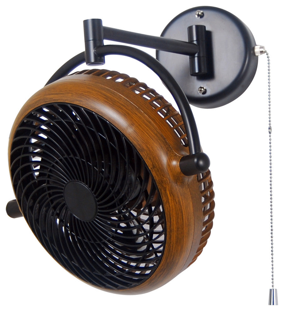 VIVI- 10 in. Walnut Wall Mount Swivel Fan with Folding Arm - U-00024