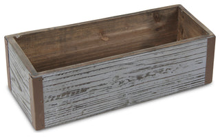 Gray Wash Wooden Rectangular Planter With Metal Corner Accents
