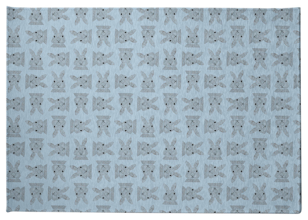 Criss Cross Bunnies Easter Chenille Rug, After Rain Blue, 8'x10'