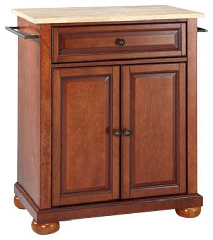Alexandria Natural Wood Top Portable Kitchen Island, Classic Cherry Finish