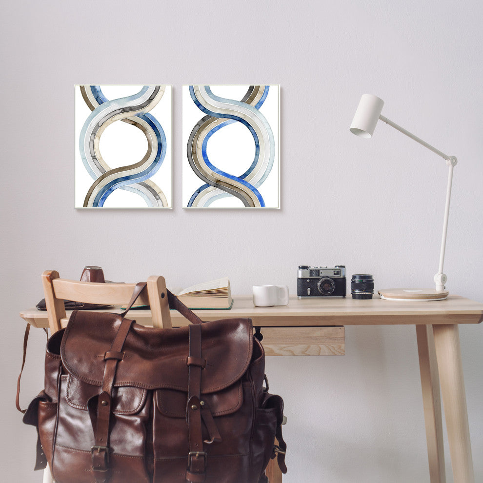 Two Dimensional Spiral Helix Brown Blue Abstract Lines,2pc, each 10 x 15