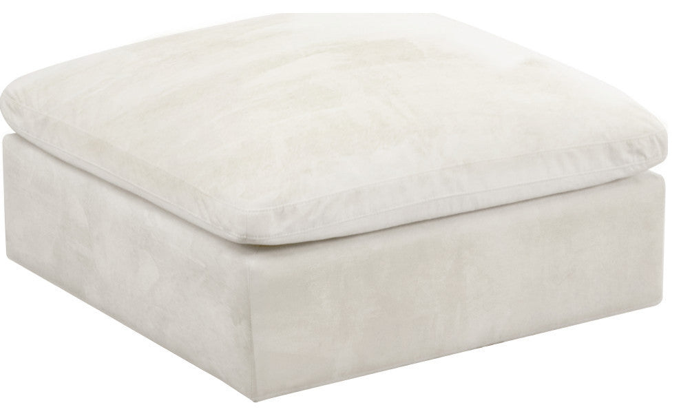 Cozy Velvet Upholstered Overstuffed Ottoman, Cream