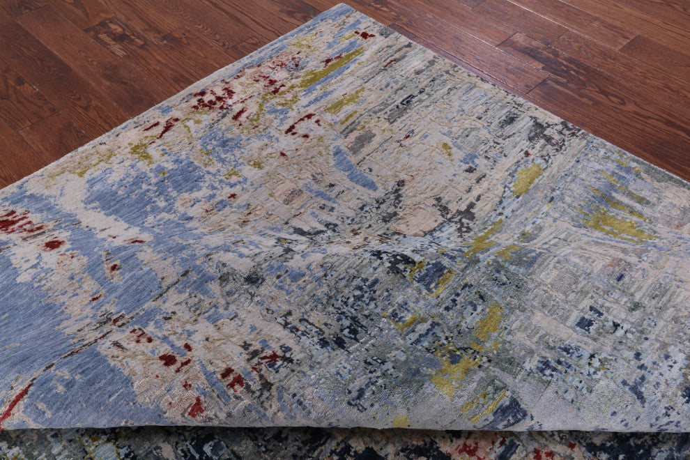 Abstract Wool & Silk Hand Knotted Rug 8' 10" X 11' 10" - Q15544