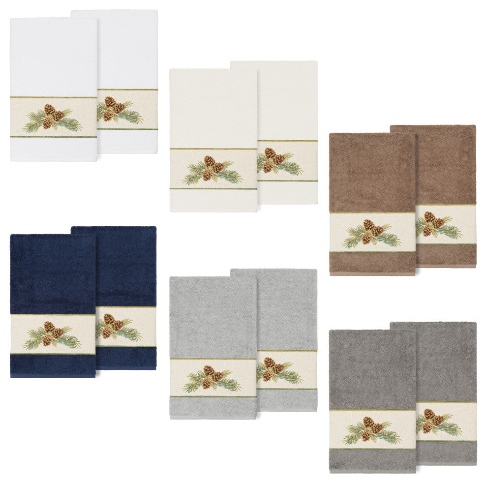 Linum Home Turkish Cotton Pierre 2-Piece Embellished Bath Towel Set, Light Gray