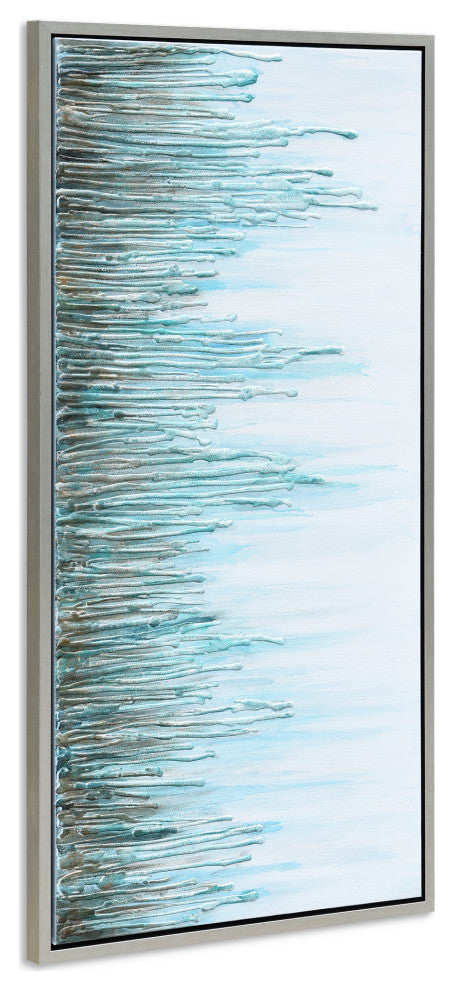 Green Frequency Abstract Textured Glitter Hand Painted Wall Art