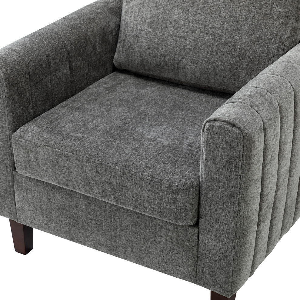 35" Comfy Club Chair for Bedroom With Wood Legs, Gray