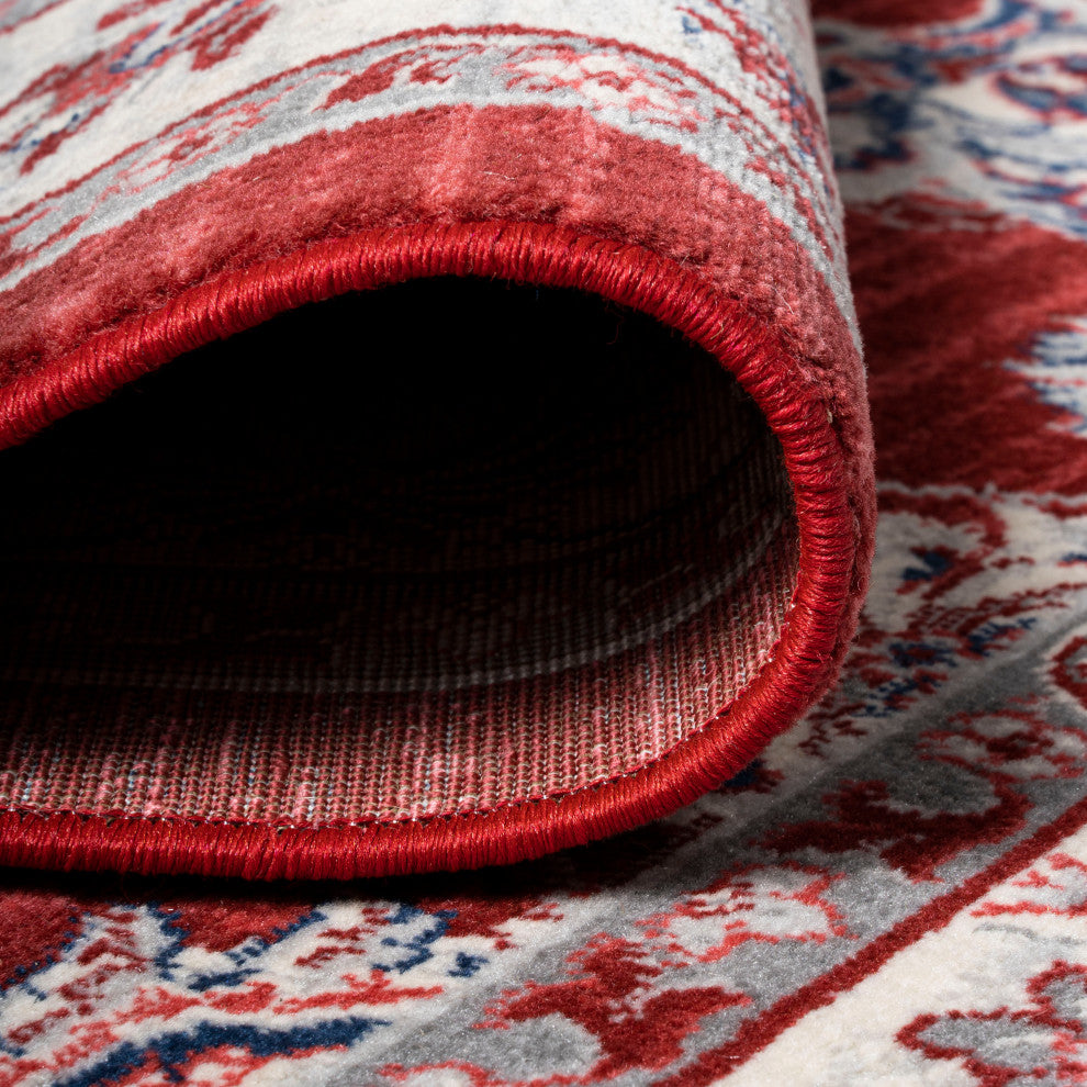 Modern Persian Vintage Moroccan Traditional Red/Ivory 2 ft. x 8 ft. Runner Rug