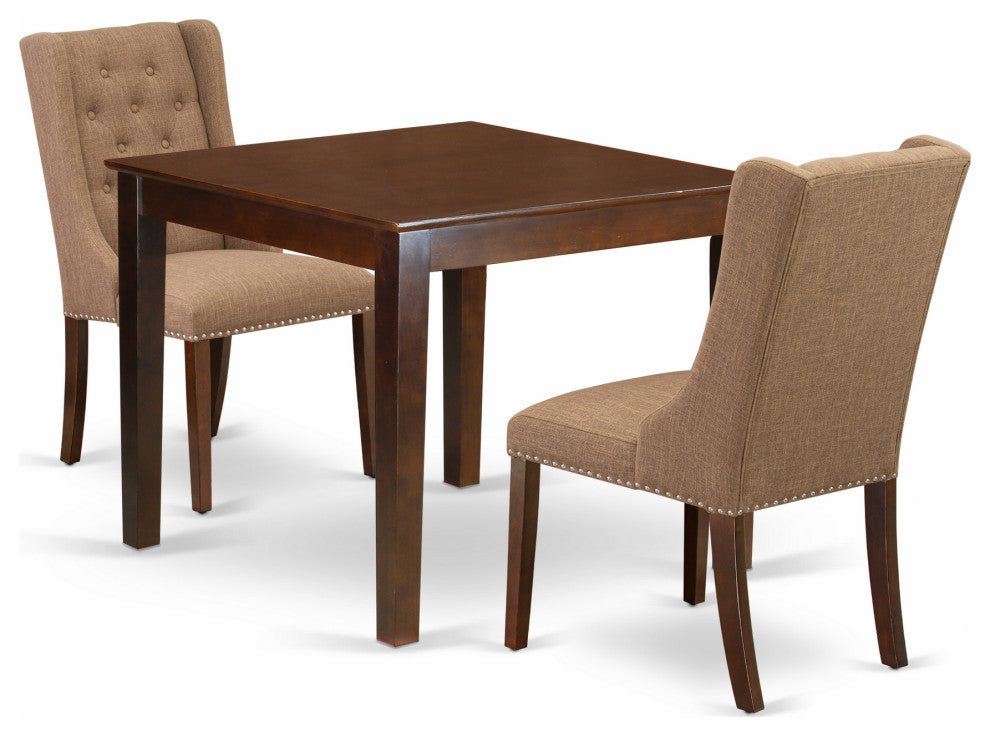 3Pc Dinette Set, 1 Table, 2 Light Sable Upholstered Chairs, Mahogany Finish