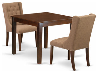 3Pc Dinette Set, 1 Table, 2 Light Sable Upholstered Chairs, Mahogany Finish