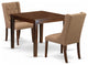 3Pc Dinette Set, 1 Table, 2 Light Sable Upholstered Chairs, Mahogany Finish