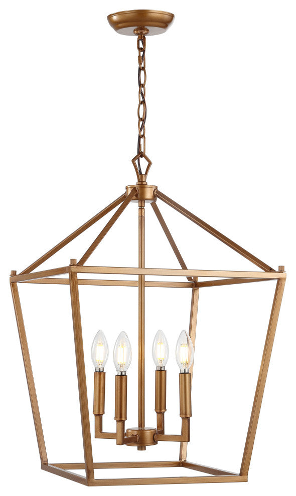 Pagoda Lantern Metal LED Pendant, Antique Gold, 16"
