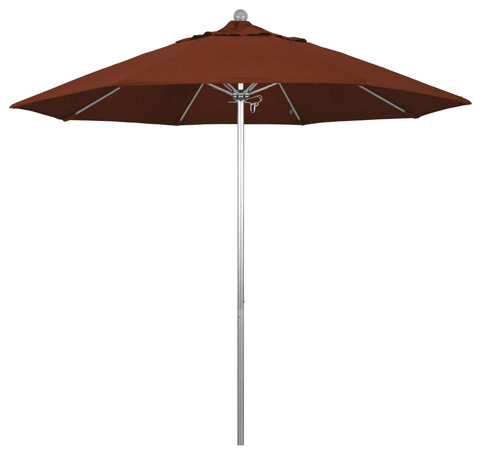 9' Silver Anodized Push Lift Fiberglass Rib Aluminum Umbrella, Olefin, Terracott