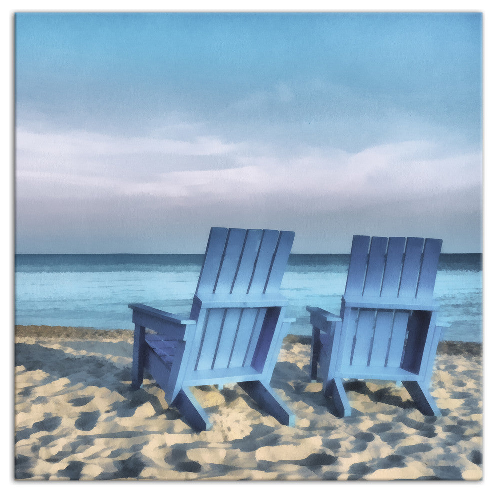 Blue Beach Chairs 30x30 Canvas Wall Art
