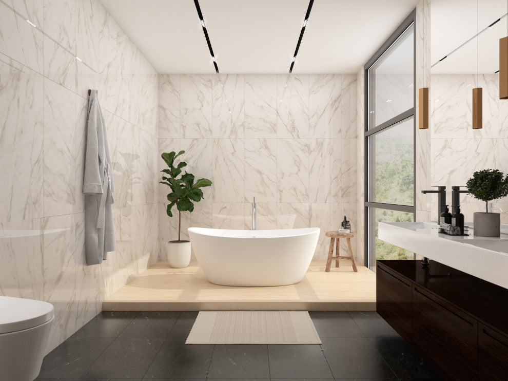 CastelloUSA Manhattan Solid Surface Stone Resin Freestanding Tub, White, 65"