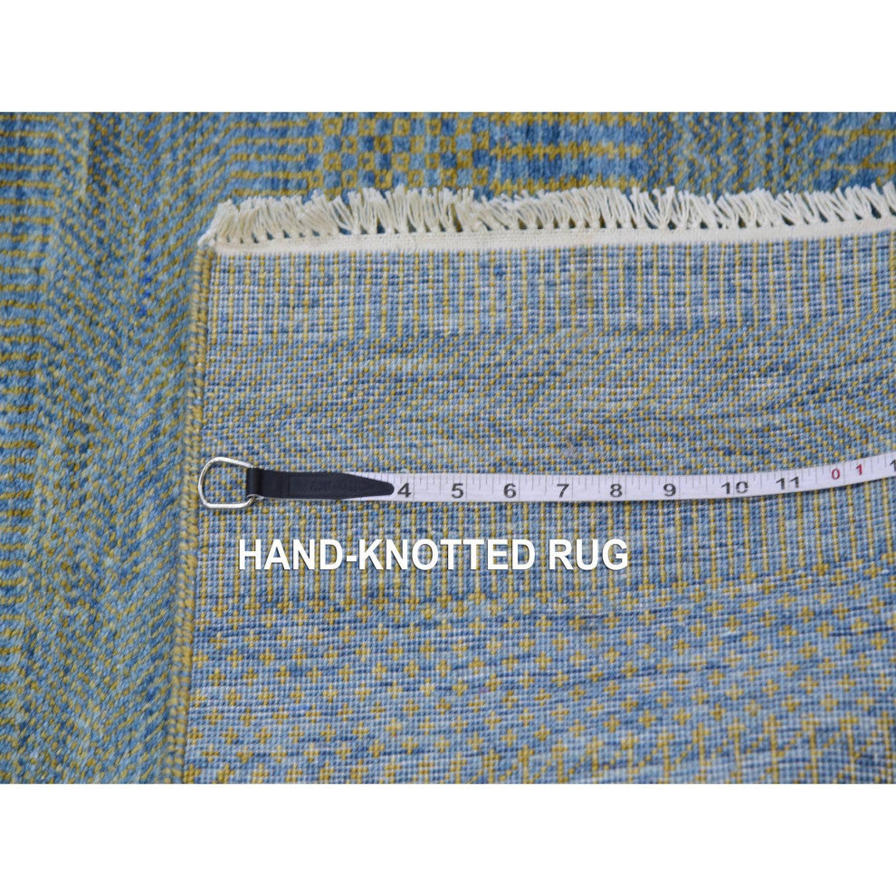 Chelsea Blue XL Runner Grass Design Hand Knotted Dyed Wool Rug, 2'6"x20'