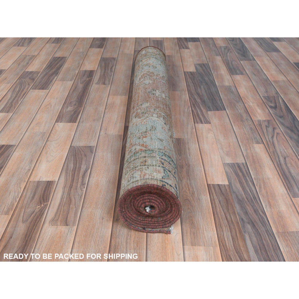 Tomato Red Hand Knotted Old Persian Bibikabad Pure Wool Runner Rug, 3'9"x12'3"