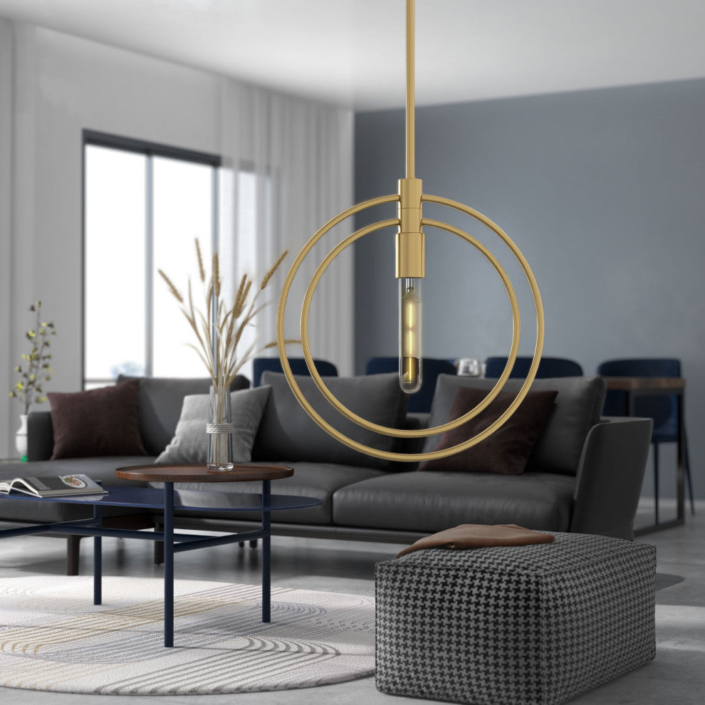 Nyla Single Light Brass Circular Pendant