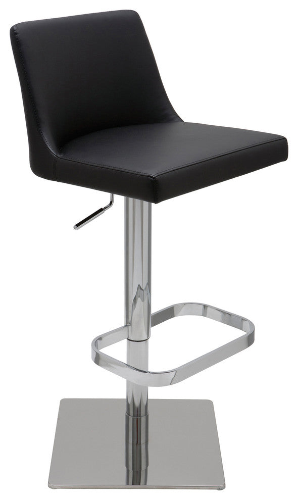 Rome Adjustable Bar Stool, Modern Contemporary Barstool, Black Naugahyde Leather