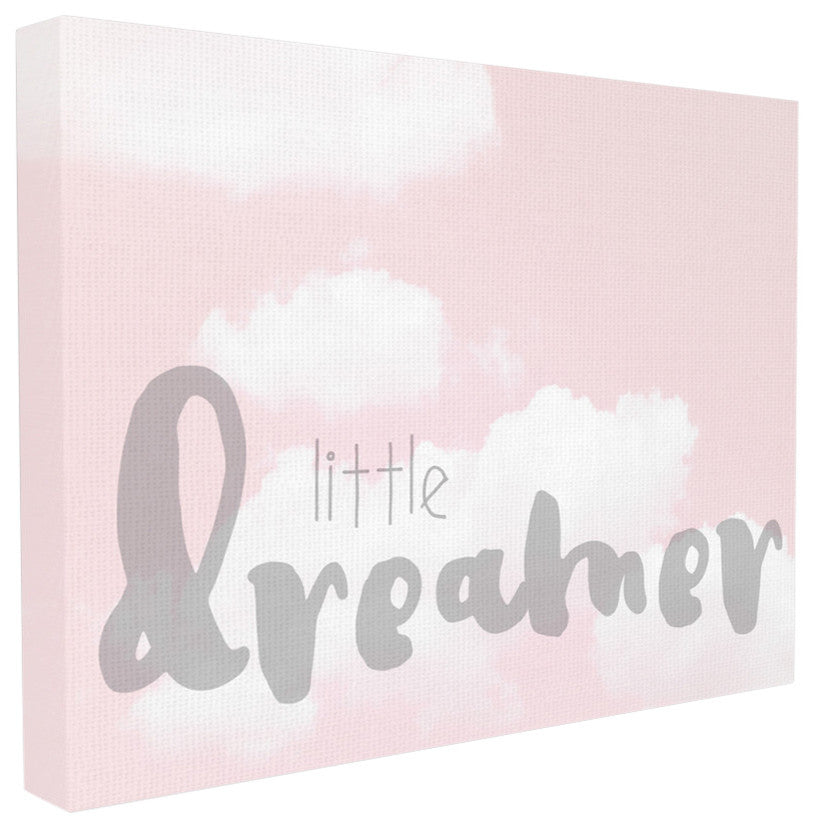 "Little Dreamer Typography Pink Clouds" 16x20, Stretched Canvas Wall Art