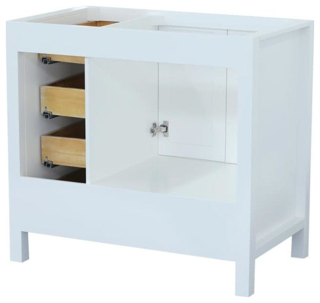 Ariel Cambridge 36" Single Sink Base Cabinet, White, Left Offset