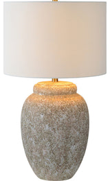 Wassily Cream Ceramic Table Lamp With Off-White Linen Shade