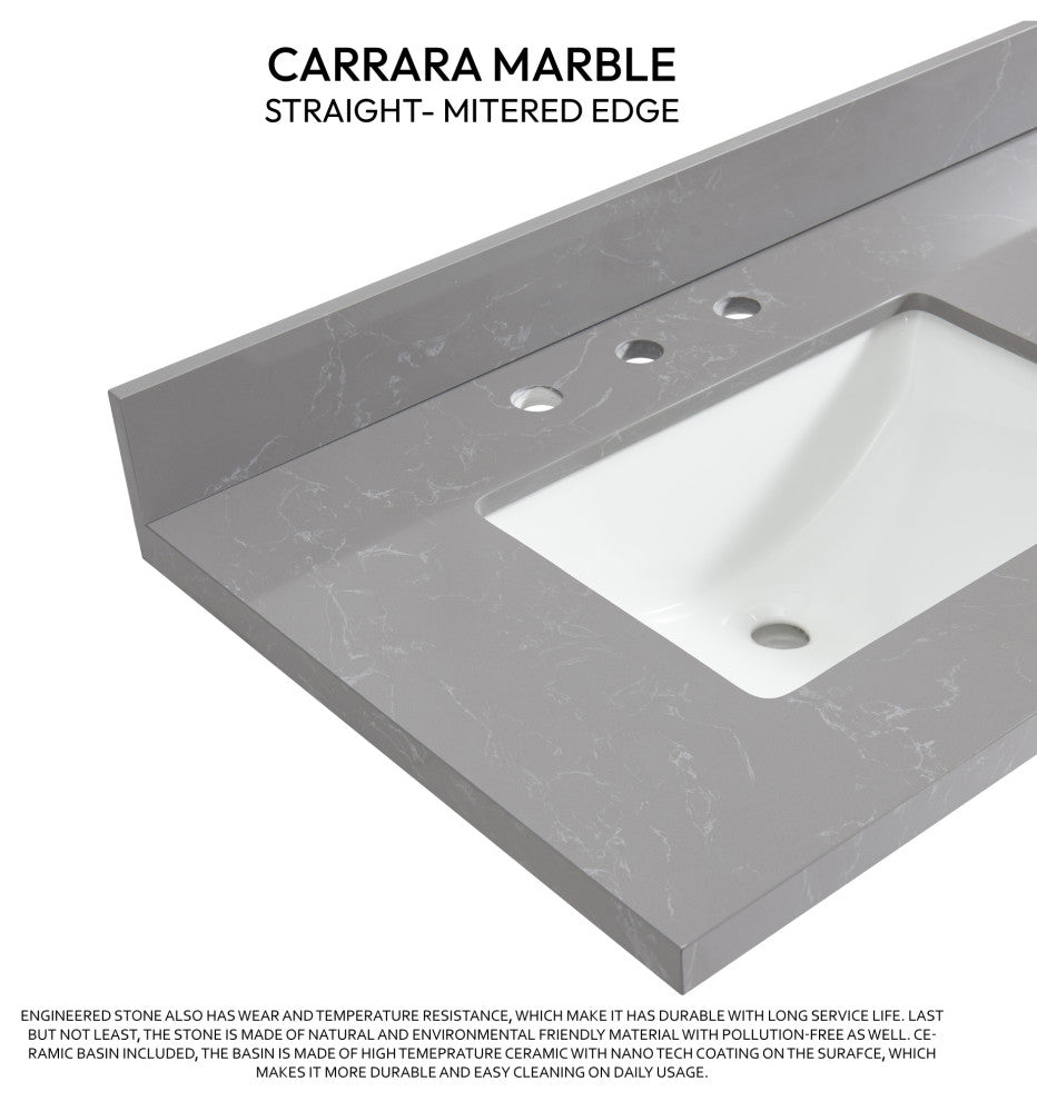 Jaen Composite Stone Vanity Top With Ceramic Sink, Reticulated Gray, 61"